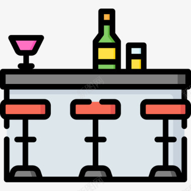 酒吧夜派对40线性颜色图标图标