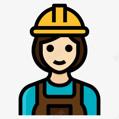 建筑工人职业女性3线性颜色图标图标