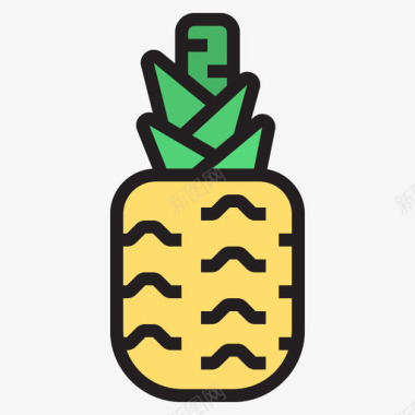 菠萝水果和蔬菜2线性颜色图标图标