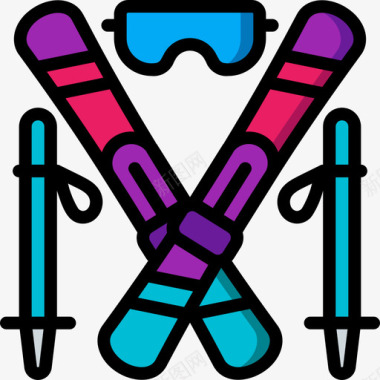 滑雪爱好10线条颜色图标图标