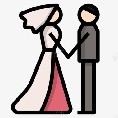 夫妇197年婚礼直线颜色图标图标