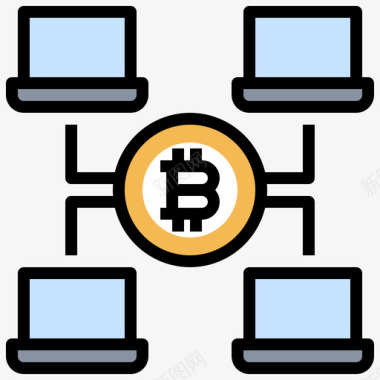 接入区块链和金融科技线性颜色图标图标