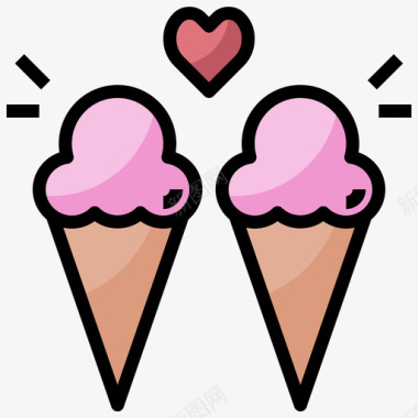 冰淇淋约会夜40线性颜色图标图标