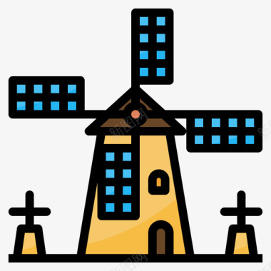 Kinderdijk风车landmark26线性颜色图标图标