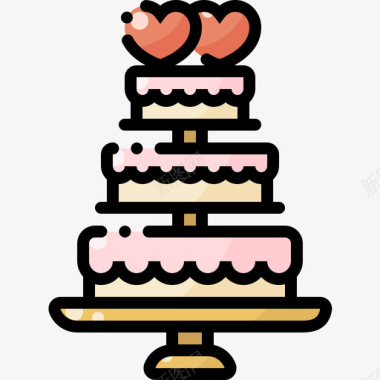 线性婚礼彩色婚礼蛋糕图标图标