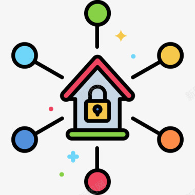 家庭网络网络安全37线性颜色图标图标