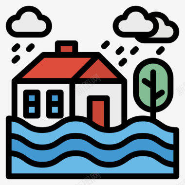 洪水保险65线性颜色图标图标