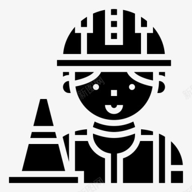 交通锥建筑工人2字形图标图标