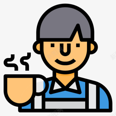 咖啡师42号咖啡厅线性颜色图标图标