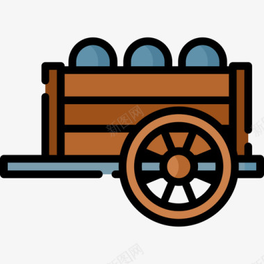 手推车中世纪51线性颜色图标图标