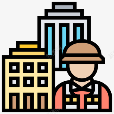 建筑建筑工人3线条颜色图标图标
