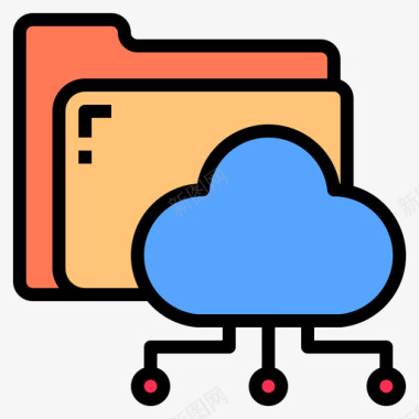 云存储文件夹和文档6线性颜色图标图标