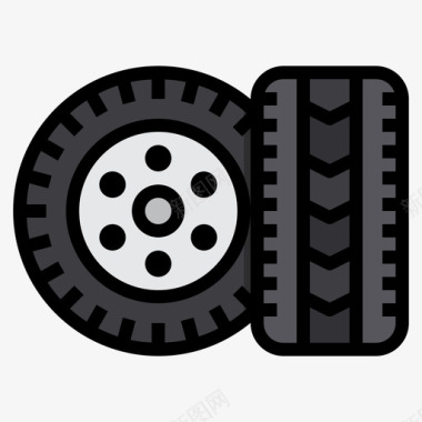 轮胎汽车10线性颜色图标图标