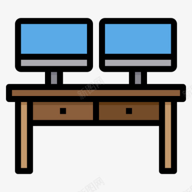 办公桌文具和办公室16线性颜色图标图标