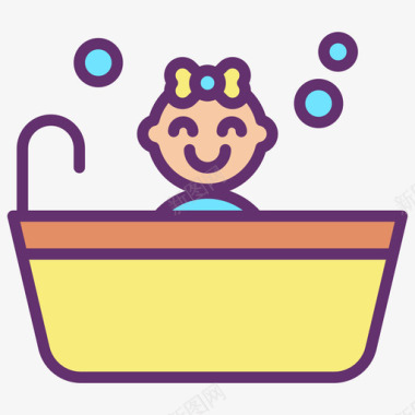 浴缸婴儿119线性颜色图标图标