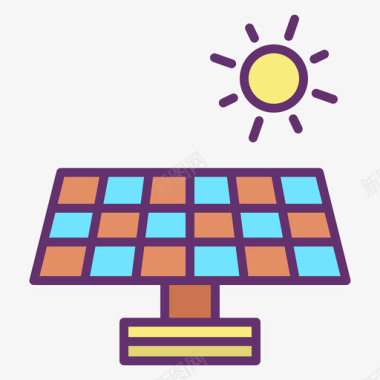 太阳能能量53线性彩色图标图标
