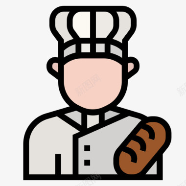 面包师工作和职业3线性颜色图标图标