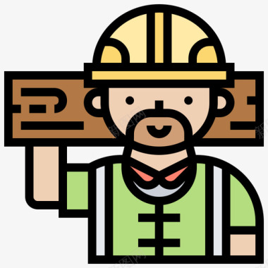 木匠建筑工人3线条颜色图标图标