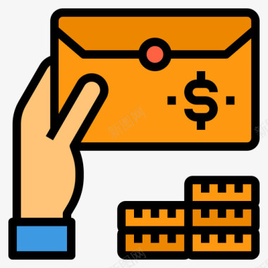 电子邮件帐单和付款4线颜色图标图标
