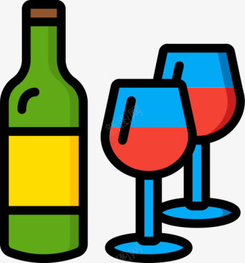 葡萄酒野餐57线性颜色图标图标