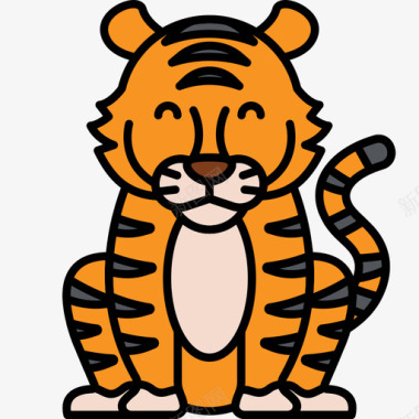 老虎动物27线性颜色图标图标