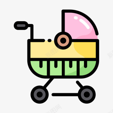 婴儿车婴儿淋浴30线性颜色图标图标