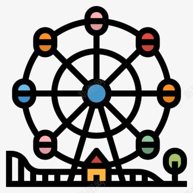 摩天轮公共服务8线性颜色图标图标