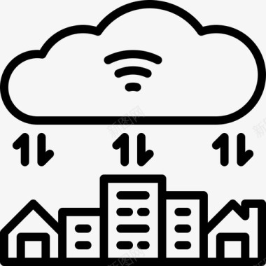 云与城市建筑通信图标图标