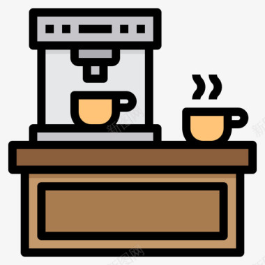 咖啡机42号咖啡厅线性颜色图标图标