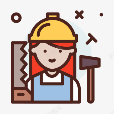 伐木工人女性职业线性颜色图标图标