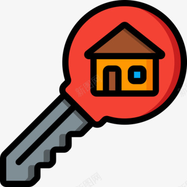 房屋钥匙46号家庭线性颜色图标图标