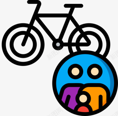 自行车46系列线性颜色图标图标