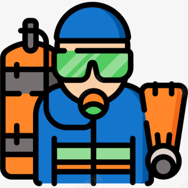 潜水员工作和职业9线性颜色图标图标