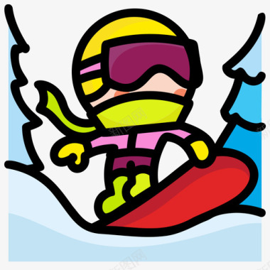 滑雪板极限运动27线性颜色图标图标