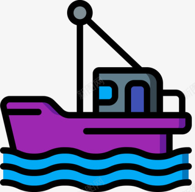 渔船钓鱼40线型颜色图标图标