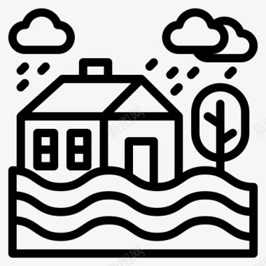 洪水保险62线性图标图标
