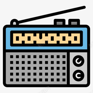 收音机复古17线性颜色图标图标