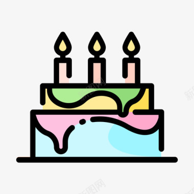 生日蛋糕婴儿淋浴30线性颜色图标图标