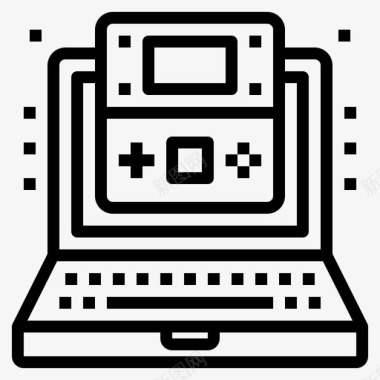 游戏控制器计算机和笔记本电脑1台线性图标图标