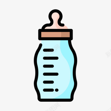 奶瓶婴儿淋浴30线性颜色图标图标