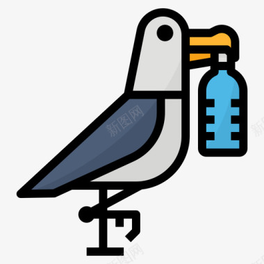 海鸥塑料污染3线性颜色图标图标