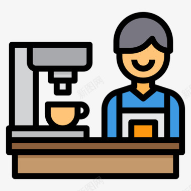 咖啡师42号咖啡厅线性颜色图标图标