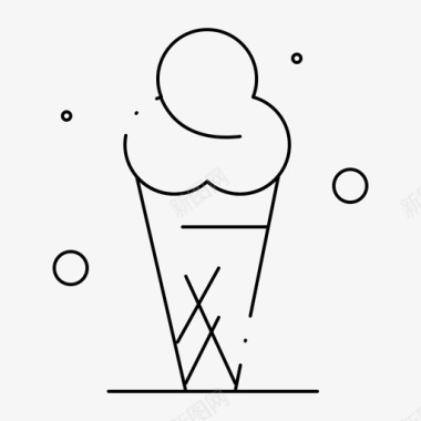 冰淇淋蛋卷冰淇淋春季季节细虚线图标图标