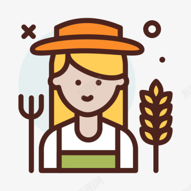 农民女性职业线性颜色图标图标