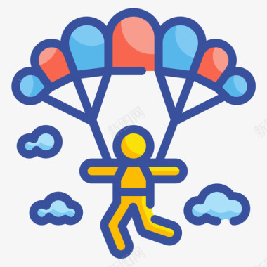 滑翔伞冒险57线性颜色图标图标