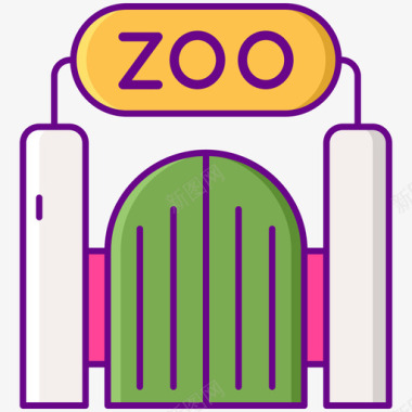 动物园夏季旅行1线性颜色图标图标