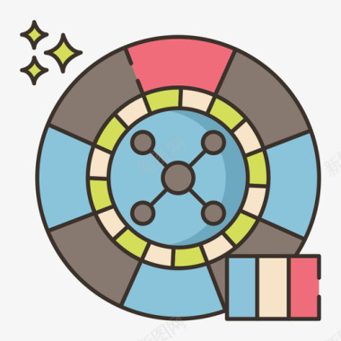 轮盘赌赌场70线性颜色图标图标