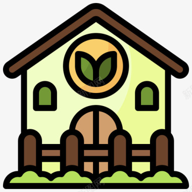 绿色住宅可持续能源48线性颜色图标图标