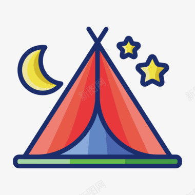 露营帐篷夏季旅行2线性颜色图标图标