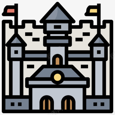 城堡游乐园64线性颜色图标图标